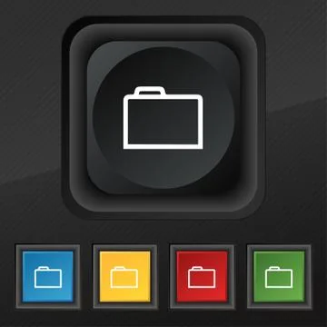 Folder icon symbol. Set of five colorful, stylish buttons on black texture for y Stock Illustration