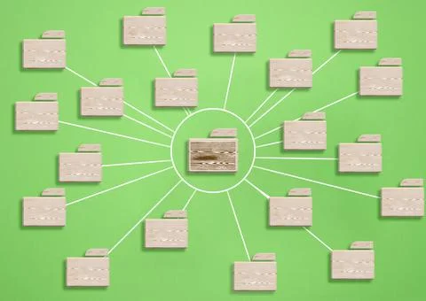 Folder icons are linked to each other. Structure and data exchange Stock Photos