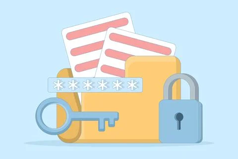 Folder illustration with padlock and password modern secure personal folder Stock Illustration
