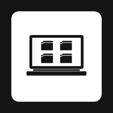 Folder on laptop icon, simple style Stock Illustration