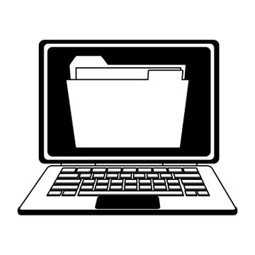 Folder in laptop screen in black and white 스톡 일러스트