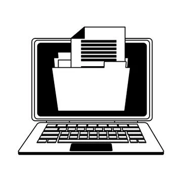 Folder on laptop screen in black and white 库存插图