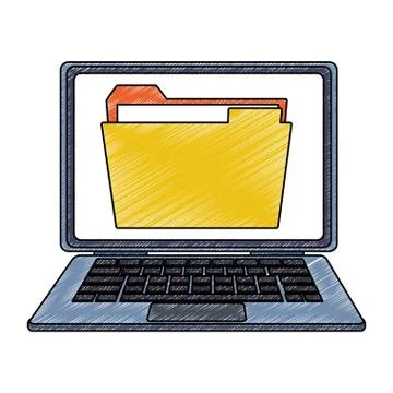 Folder in laptop screen scribble Stock Illustration