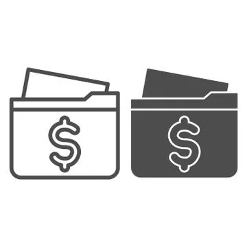 Folder line and solid icon. Finance business secure paper, opened case with Stock Illustration