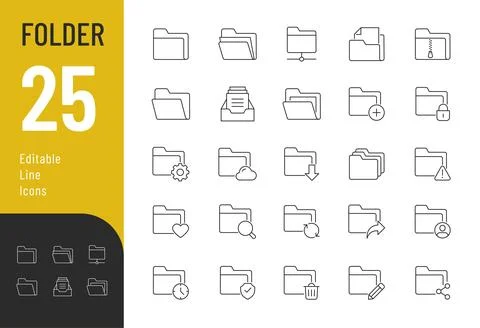 Folder line editable icons set. 스톡 일러스트