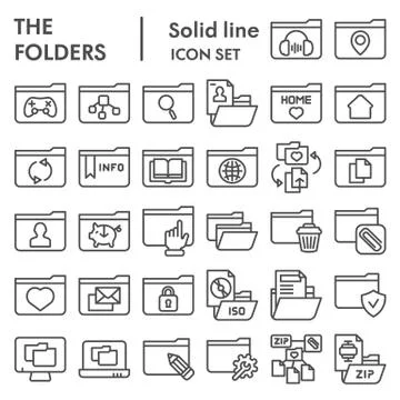 Folder line icon set, computer folders symbols collection, vector sketches, logo Stock Illustration
