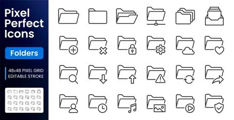 Folder line icons set. File management cloud storage, cyber security shield Stock Illustration
