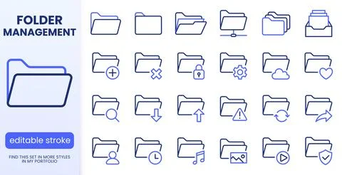 Folder line icons set. File management cloud storage, cyber security shield Stock-Illustration
