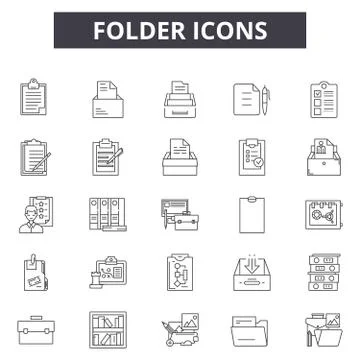Folder line icons for web and mobile design. Editable stroke signs. Folder Stock Illustration