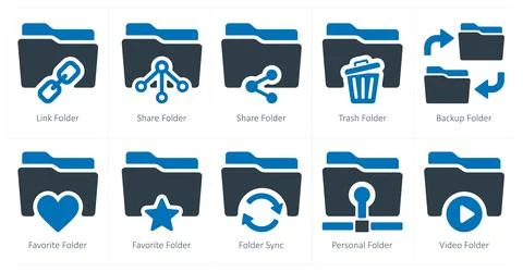Folder as link folder, share folder, trash folder Stock Illustration