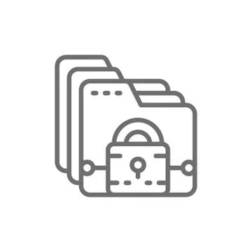 Folder with lock, file protection, data security line icon. Stock Illustration