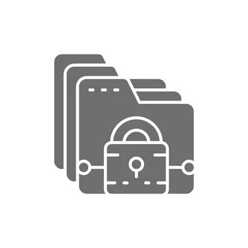 Folder with lock, file protection, data security grey icon. Stock Illustration