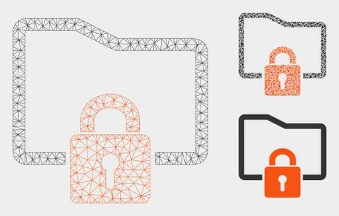 Folder Locked Vector Mesh Wire Frame Model and Triangle Mosaic Icon 스톡 일러스트