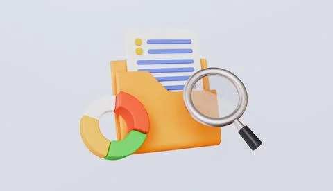 Folder with a magnifying glass and pie chart, financial strategy Stock Illustration