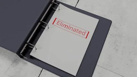 Folder marked Eliminated inside revealing funding removal or cancellation 動画素材 314486214