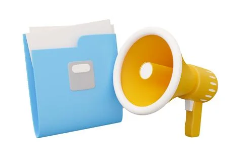 Folder megaphone speaker 3d render illustration in minimal cartoon style is.. Illustrazione stock