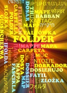 Folder multilanguage wordcloud background concept glowing Stock Illustration