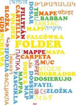Folder multilanguage wordcloud background concept Stock Illustration