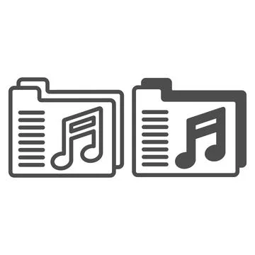 Folder with musical notes line and solid icon, sound design concept, music Stock Illustration
