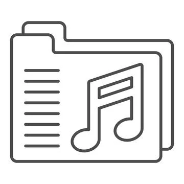 Folder with musical notes thin line icon, sound design concept, music folder Stock Illustration