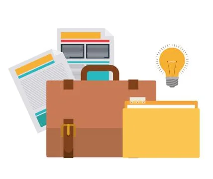 Folder with office objects on white background Illustrazione stock