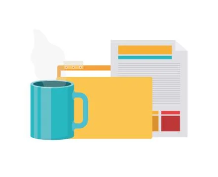 Folder with office objects on white background Stock Illustration