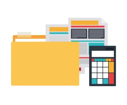 Folder with office objects on white background Stock Illustration