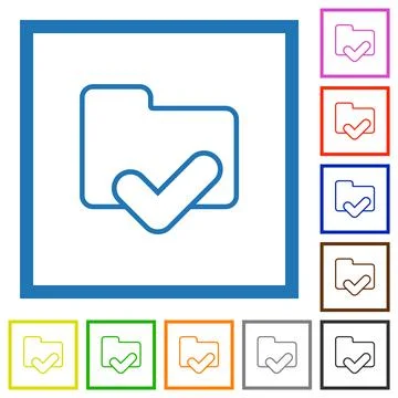 Folder ok outline flat framed icons Stockillustratie