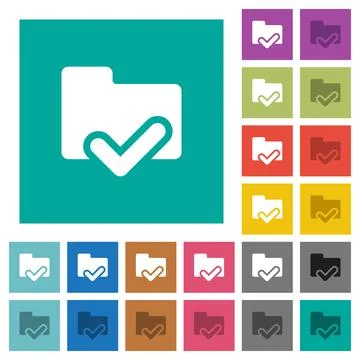 Folder ok square flat multi colored icons Stock Illustration
