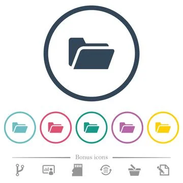 Folder open flat color icons in round outlines Stock Illustration