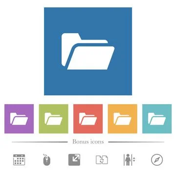 Folder open flat white icons in square backgrounds Stock Illustration