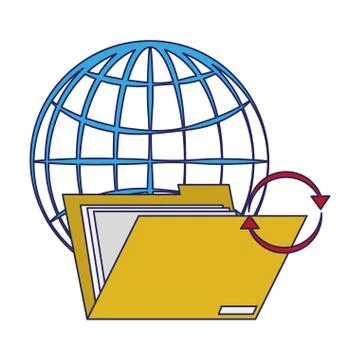 Folder open with global sphere symbol blue lines イラスト素材