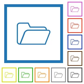 Folder open outline flat framed icons Stock Illustration