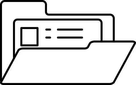 A folder is open to a piece of paper with a square on it Illustrazione stock
