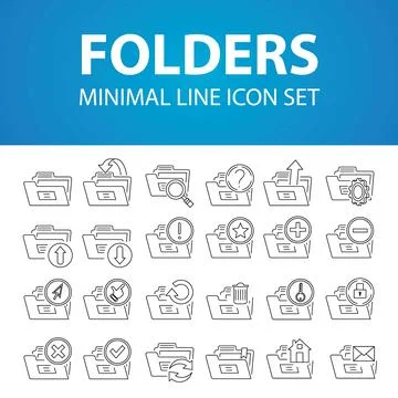 Folder outline set of vector icons. folder and archive icons set line vector. Illustrazione stock
