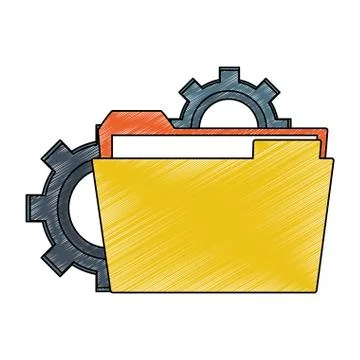 Folder over gears symbol scribble Illustrazione stock