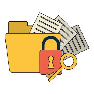 Folder with padlock and key blue lines 库存插图