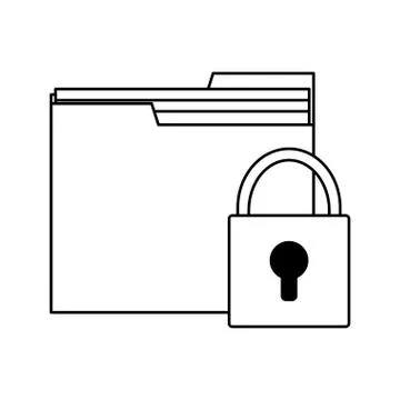 Folder with padlock symbol in black and white 库存插图