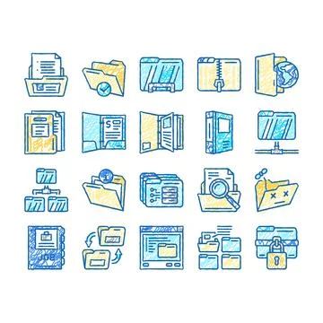 Folder paper business file empty icons hand drawn Stock Illustration
