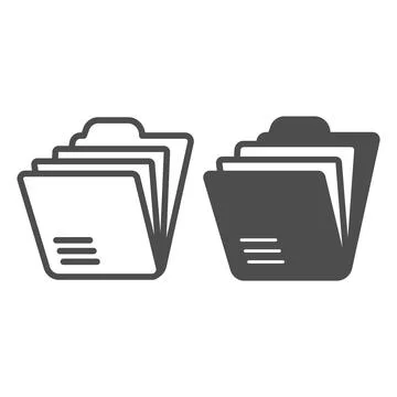 Folder with paper sheets, archival documents line and solid icon, documents Stock Illustration