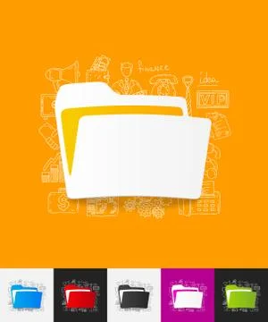 Folder paper sticker with hand drawn elements Stock Illustration