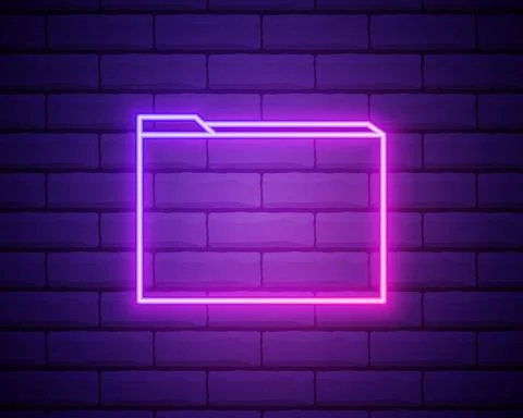 Folder with papers neon sign. Folder with documents glowing icon. Vector illu Stock Illustration