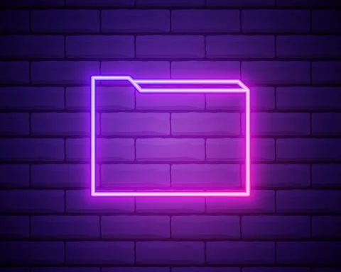 Folder with papers neon sign. Folder with documents glowing icon. Vector illu Stock Illustration