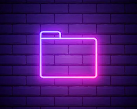 Folder with papers neon sign. Folder with documents glowing icon. Vector illu Stock Illustration