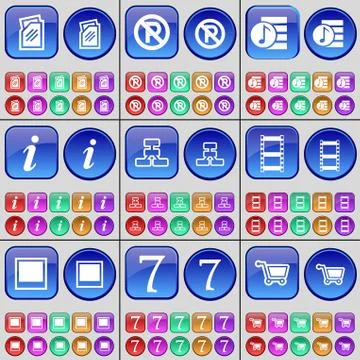 Folder, Parking, Music list, Information, Network, Negative films, Window, Seven Illustrazione stock