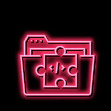 Folder with program code files neon glow icon illustration Stock Illustration