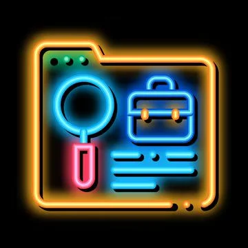 Folder research business case neon glow icon illustration Stock Illustration