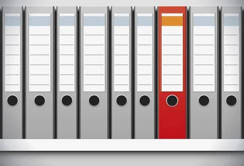 Folder row A row of folders one red colored Copyright: xZoonar.com/magannx... 스톡 사진