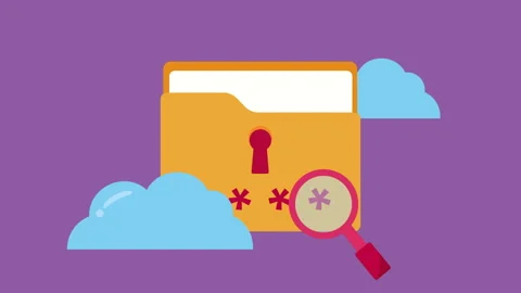 Folder With Search and Cloud Cyber Security 2d Animation with Alpha Matte Stock Footage 336293920