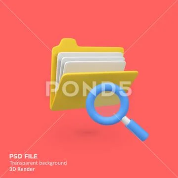 Folder search isolated 3d render icon illustration PSD Template